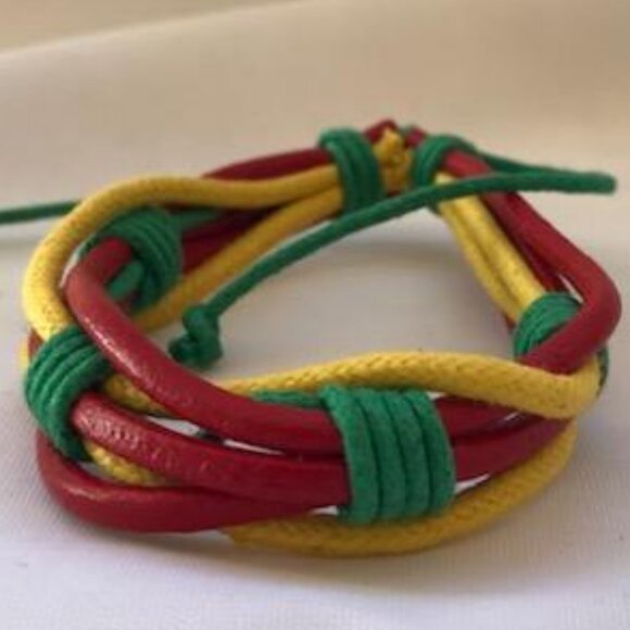 Congo Flag Color Wrap Braided Leather Handmade Bracelet Adjustable Wristband - Picture 1 of 2